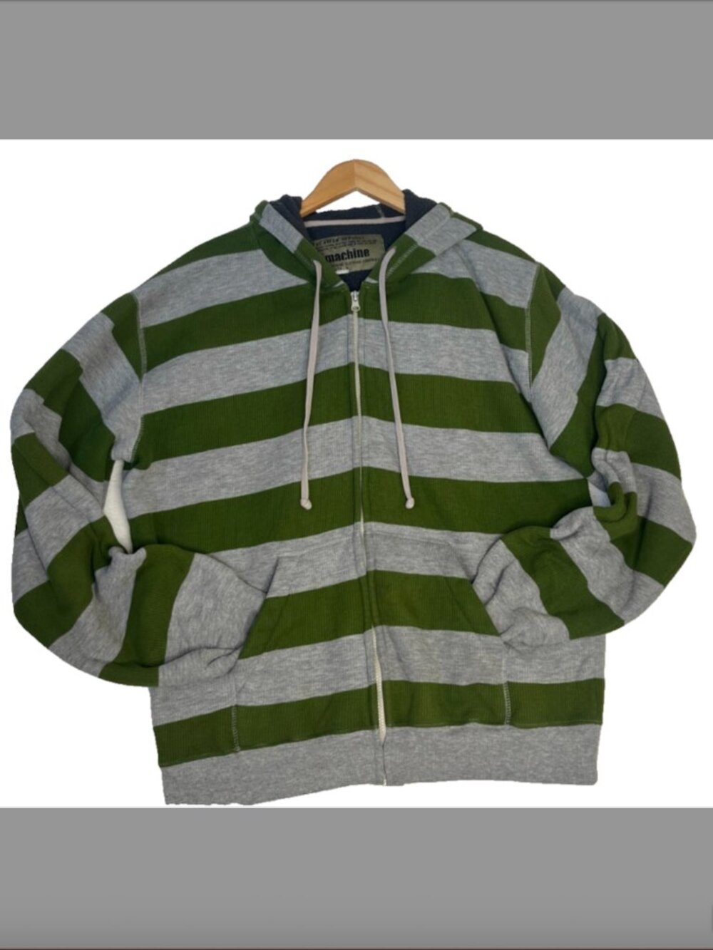 Y2k Machine Skater Green Stripe Fleece Lined Waffle Zip Up Hoodie Alt sz XL